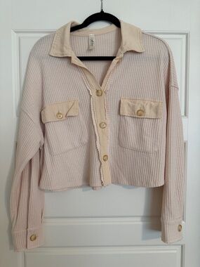 Mahina Waffle-Knit Cropped Button-Up Top